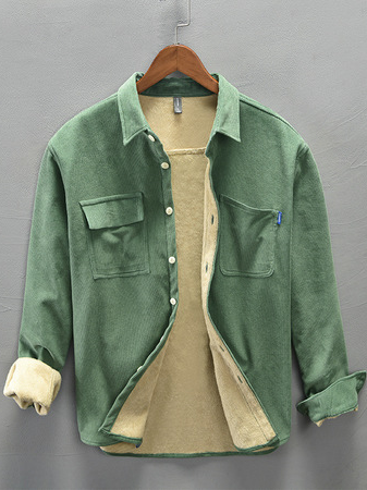 

Shirt Collar Casual Shirts Jacket, Lightgreen, Jacket