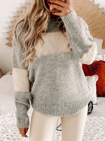 

Wool/Knitting Color Block Sweater, Gray, Sweaters & Cardigans