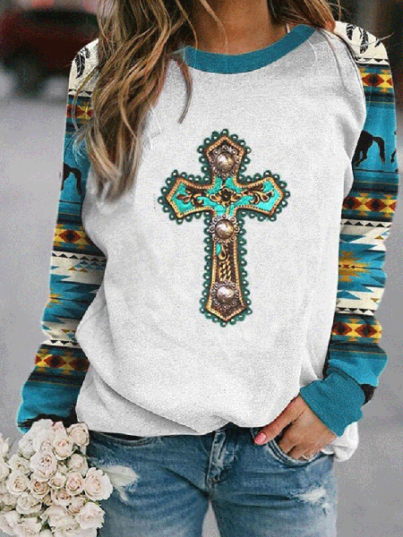 

Raglan Sleeve Vintage Crew Neck Tribal Sweatshirt, White, Hoodies & Sweatshirts