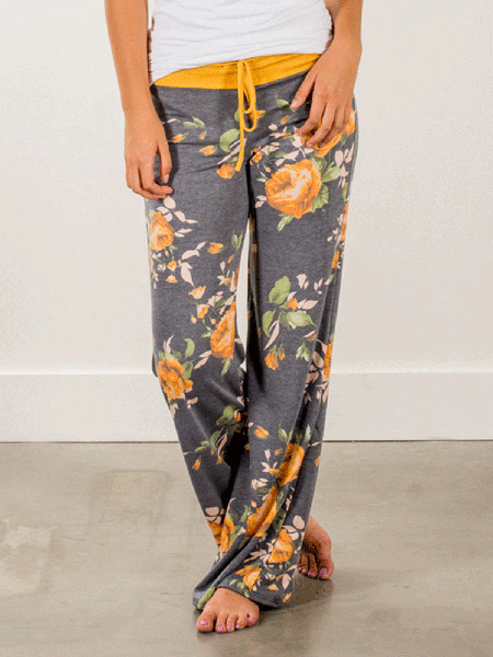 

Casual Lace-Up Pants, Yellow, Pants