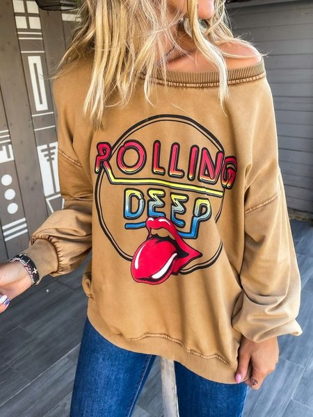 

Casual Letter Crew Neck Sweatshirt, Cameo brown, Hoodies & Sweatshirts