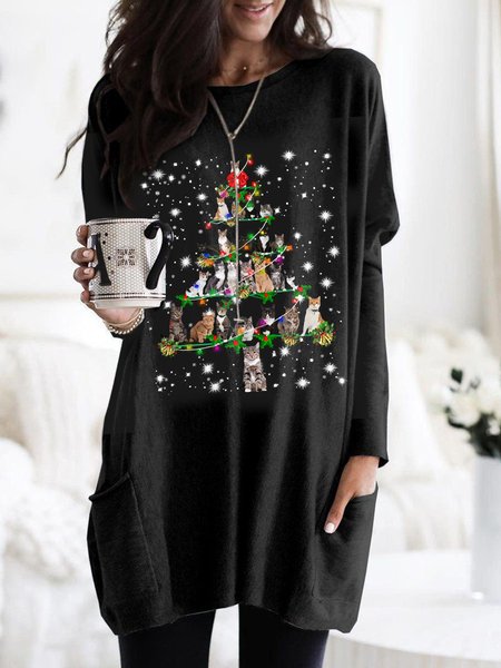 

Casual Printed Loosen Shirts & Tops, Black, T-Shirts