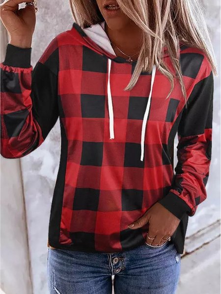 

Christmas Casual Hooded Checked/Plaid Sweatshirt, As picture, Hoodies & Sweatshirts
