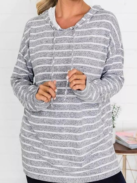 

Loosen Striped Hooded Sweatshirt, Gray, Hoodies & Sweatshirts