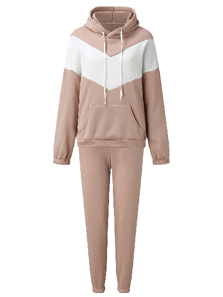 

Loosen Off Shoulder Patchwork Suits, Khaki, Two-piece Outfits