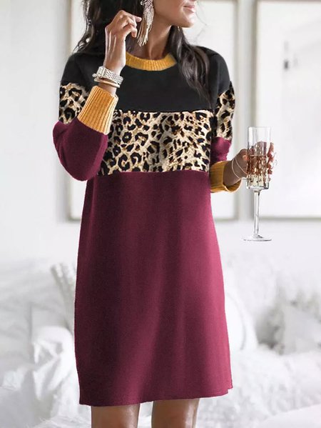 

Crew Neck Casual Color Block Dresses, As picture, Mini Dresses