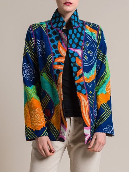 

Casual Vintage Printed Outerwear, Multicolor, Outerwear
