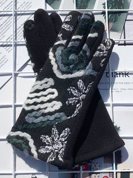 

Acrylic Ethnic Printed Thermal Gloves, Black, Scarves&Gloves