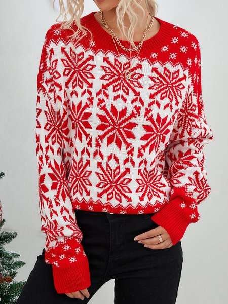 

Christmas Ribbed Crew Neck Acrylic Sweater, Red, Sweaters