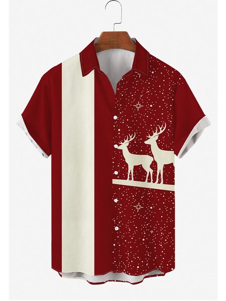 

Merry Christmas Shirt Collar Casual Shirt, Red, Shirts
