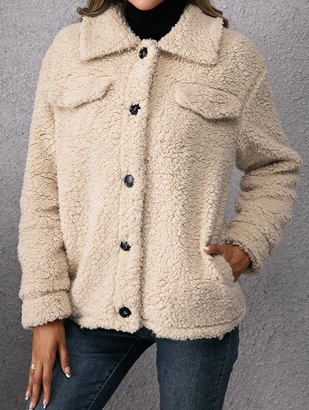 

Loosen Buttoned Fleece Outerwear, Khaki, Coats