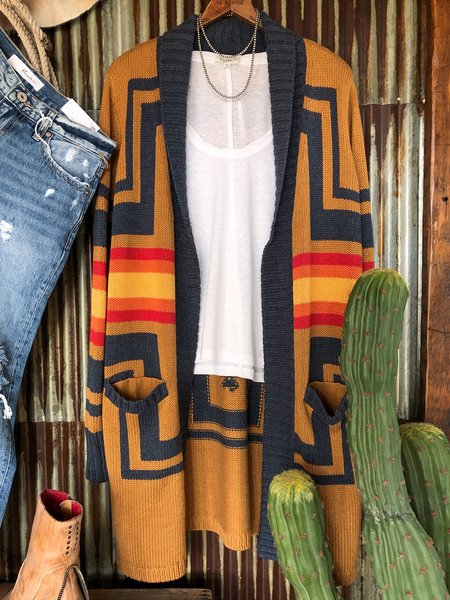 

Geometric Casual Outerwear, Brown, Outerwear
