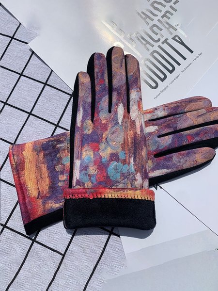 

Abstract Oil Painting Suede Warm Gloves, As picture, Scarves&Gloves
