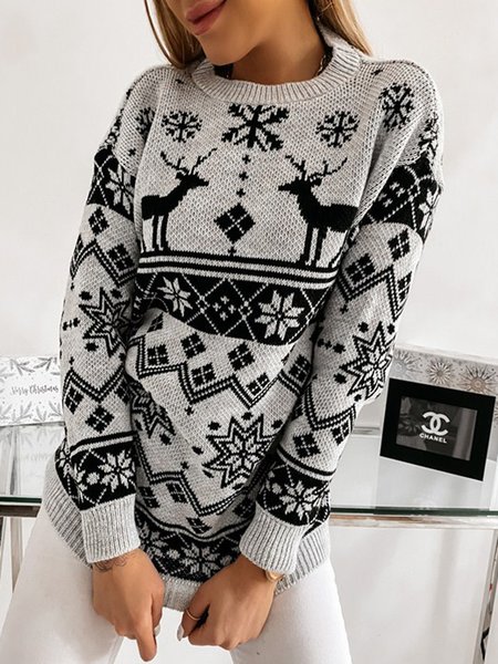 

Christmas Acrylic Loosen Casual Sweater, Gray, Sweaters & Cardigans