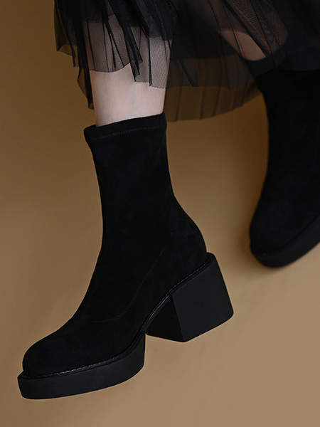 

Fleece Sock Boots, Black, Boots