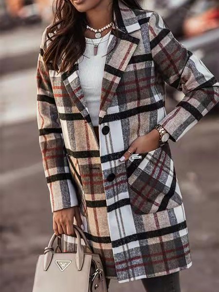 

Casuale Griglia Maniche Lunghe Di lana Giubbotto, Caffè, Coats & Jackets