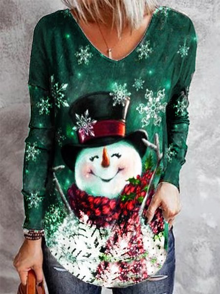 

Natale Pupazzo di neve Casuale Top, Verde, T-Shirts