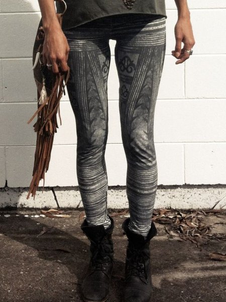 

Casual Plus Size Printed Pants, Gray, Leggings