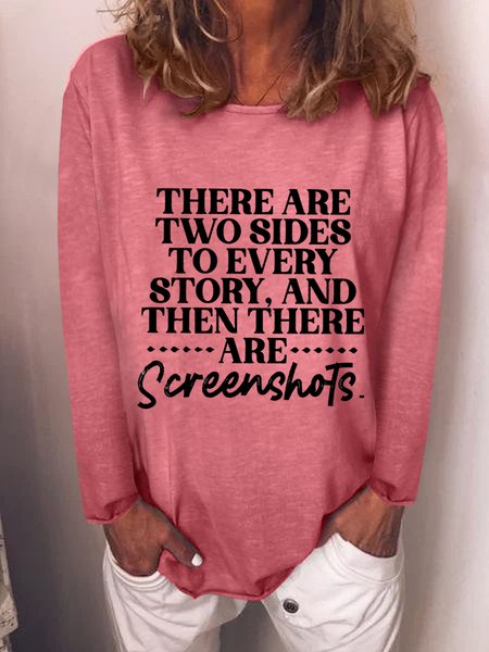 

Funny text print round neck long sleeve T-shirt, Pink, Hoodies&Sweatshirts
