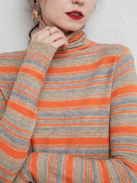 

High Neck Regular Fit Sweater, Orange, Pullovers
