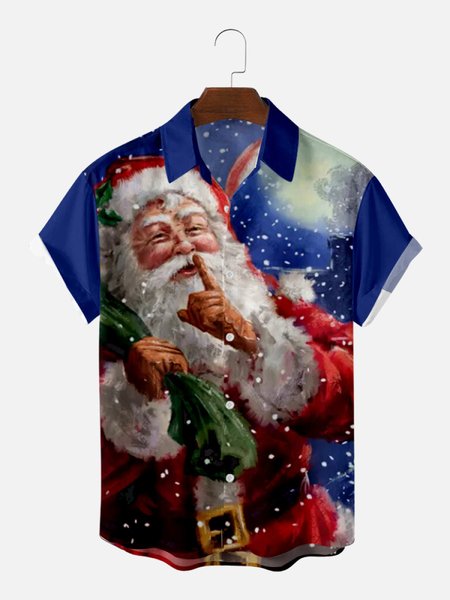 

Casual Santa print short sleeve shirts & tops, As picture, Shirts