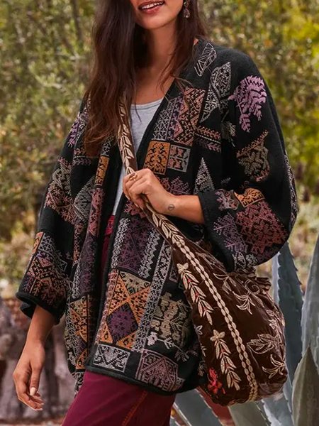 

Lapel Vintage Cotton Blends Outerwear, Black, Outerwear