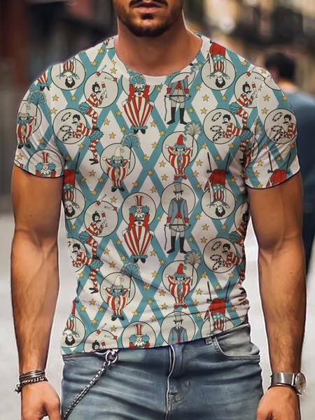 

Cartoon Short Sleeve Cotton Blends Vintage Shirts & Tops, Multicolor, Men's t-shirts