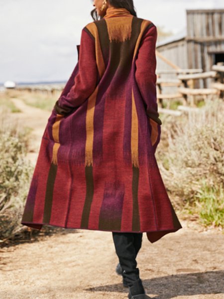

Casual Printed Lapel Long Sleeve Outerwear, As picture, Outerwear