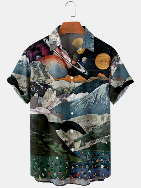 

Shirt Collar Short Sleeve Abstract Shirts, Green, Men's Floral shirt