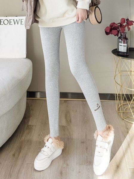 

Skinny Plain Keep Warm Pants, Light gray, leggings