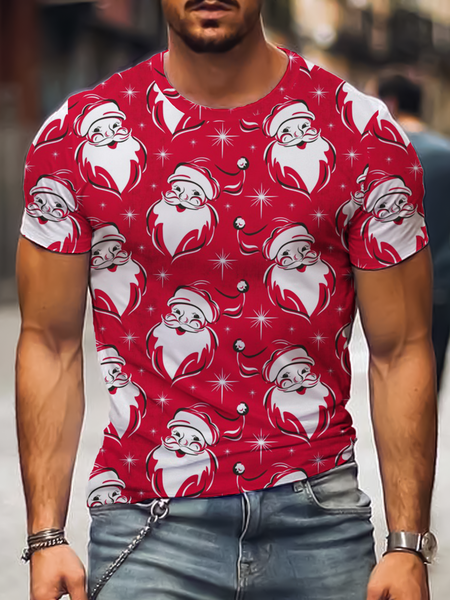 

Short Sleeve Cartoon Casual Crew Neck T-shirt, Red, Men's t-shirts