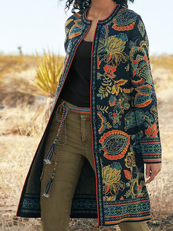 

Cotton Blends Loosen Floral Outerwear, Multicolor, Coats