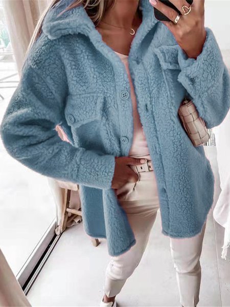 

Lamb Wool Casual Lapel Outerwear, Blue, Coats