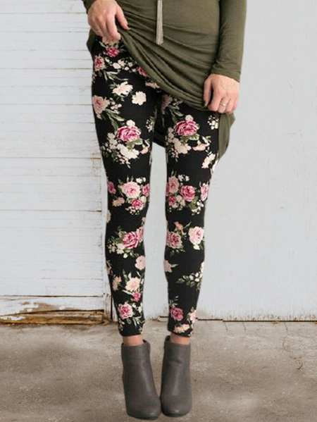 

Floral Pants Vintage floral pattern leggings, Black, Leggings