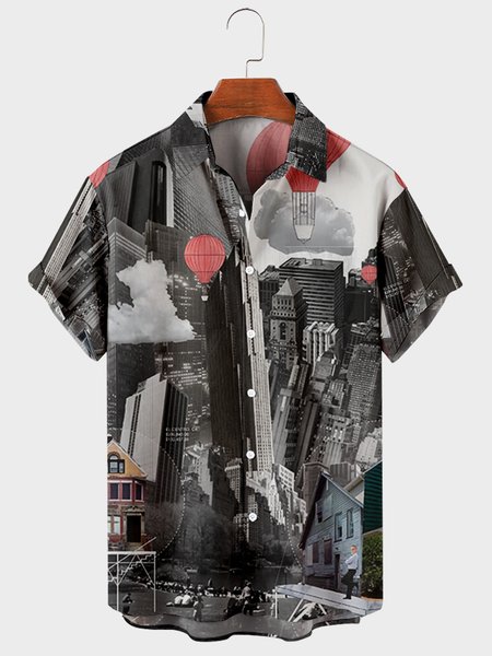 

Shirt Collar Short Sleeve Shirts, Gray, Men's Floral shirt
