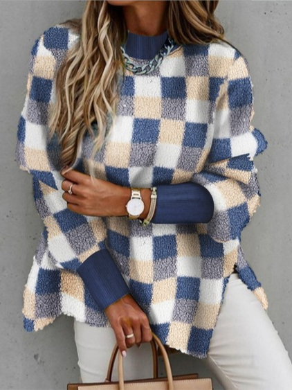 

Crew Neck Casual Cotton Blends Shirts & Tops, Blue, Long sleeve tops