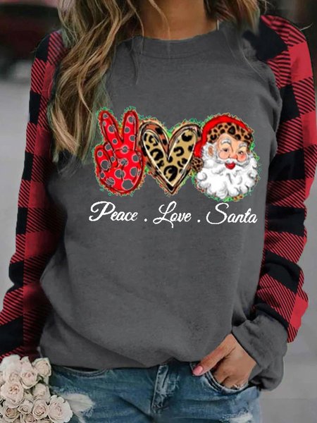 

Peace Love Santa Women‘s Crew Neck Sweatshirt, Gray, Hoodies&Sweatshirts