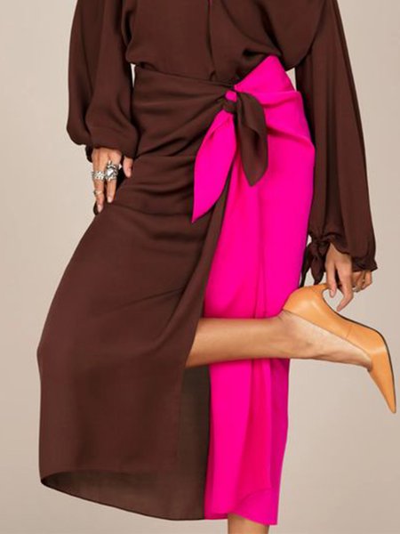 

Elegant Vintage Regular Fit Elegant Skirts, Rose red, Midi Skirts