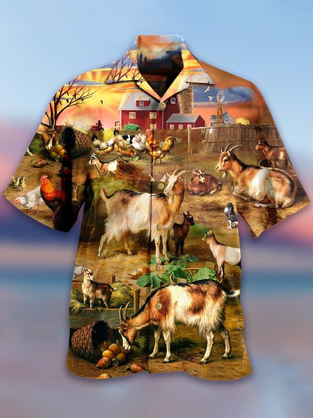 

Casual Short Sleeve Animal Shirts & Tops, As picture, Men's Floral shirt