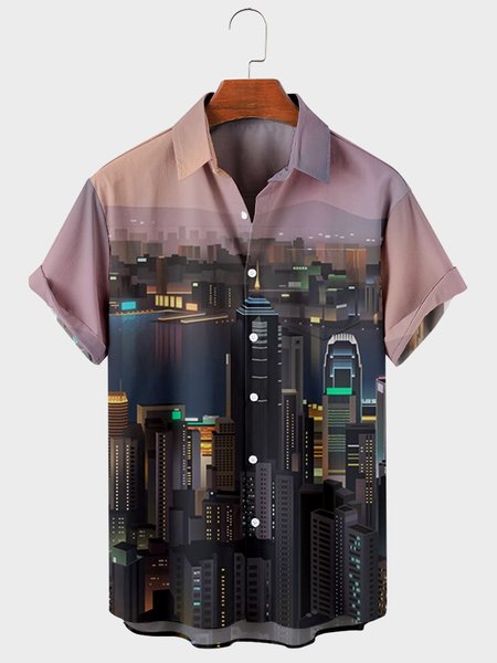 

Shirt Collar Short Sleeve Shirts, Blue, Men's Floral shirt