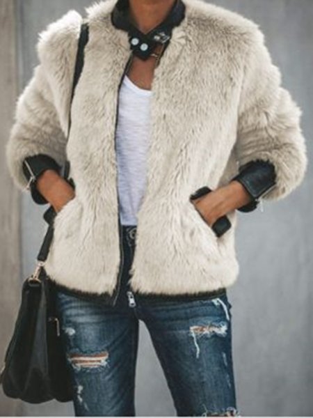 

Vacation V Neck Solid Outerwear, Khaki, Coats