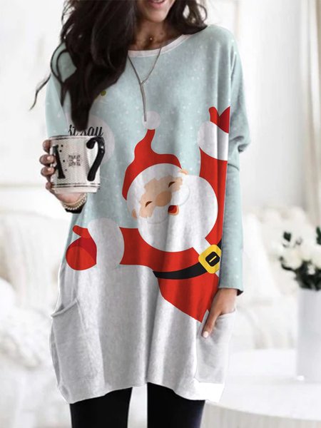 

Christmas Snowman Casual Flannel Dresses, Aqua blue, Mini Dresses