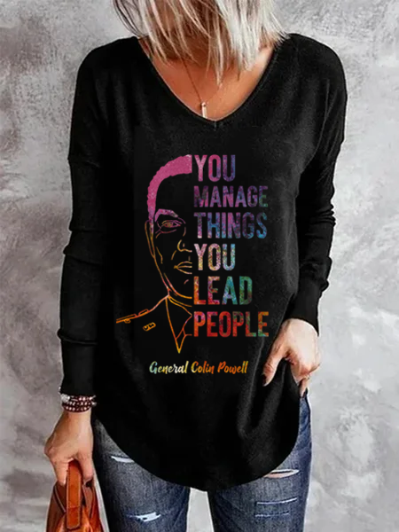

Colin Powell You Manage Things You Lead People Shirts & Tops, Black, T-Shirts