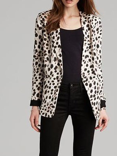 

Long sleeve Lapel Regular Fit Elegant Outerwear, Leopard, Blazers