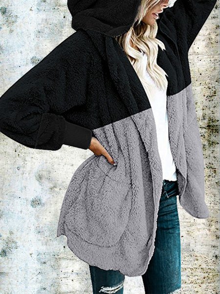 

Loosen Patchwork Hooded Outerwear, Gray, Outerwear