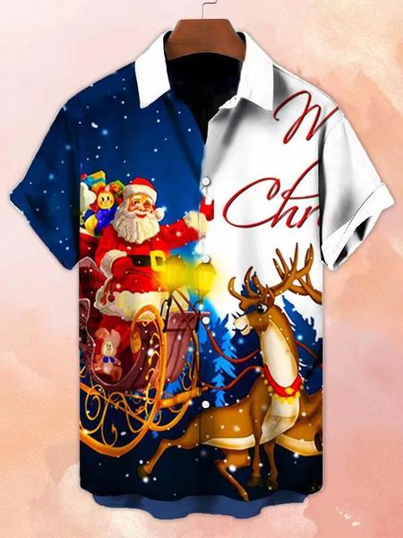 

Santa Claus Vacation Shirt Collar Shirts & Tops, Blue, Men's Floral shirt