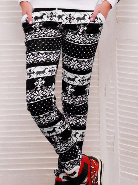 

Christmas Cotton Blends Casual Pants, Black, Pants