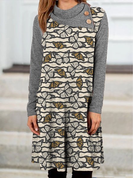 

Vintage Asymmetrical Butterfly Neck Dresses, Gray, Mini Dresses