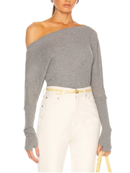 

Long Sleeve Lady Off The Shoulder Solid Top, Gray, Tops