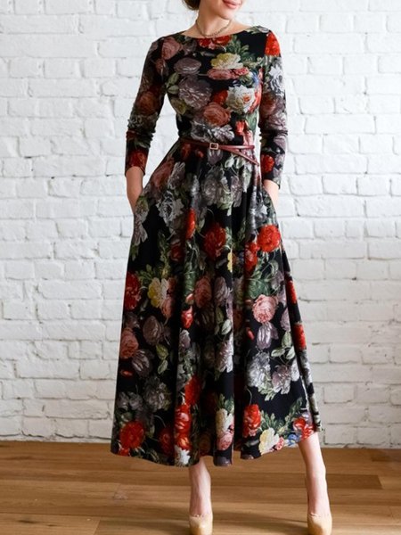

Floral Elegant Regular Fit Maxi Dress, As picture, Midi Dresses